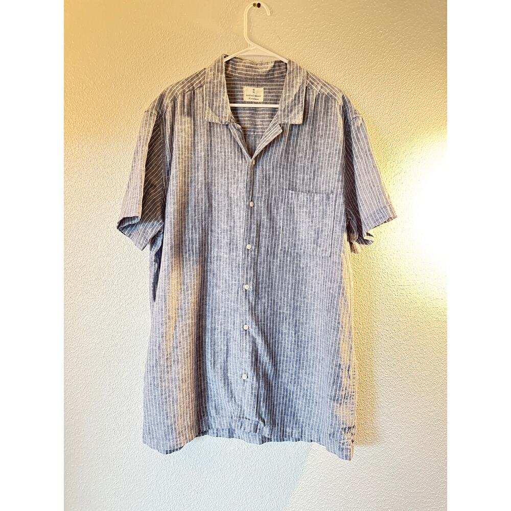 Mutual Weave Men’s Linen Blend Striped Button-Up Shirt XLT Blue Short Sleeve